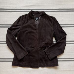 Eileen Fisher Goat Suede Leather Women’s Jacket Size M Dark Brown Closet Staple